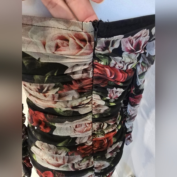 Floral Black Dress with Red and White Roses - Picture 7 of 9